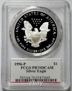 Pièce de preuve en argent 1 oz, signée par David Hall, aigle américain en argent 1996 P, classée Pcgs Pf 70 Uc