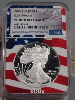 Preuve Ultra Cameo de l'Aigle Américain en argent 2020-s NGC PF70 UC ER avec cœur drapeau. #10