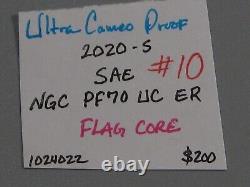 Preuve Ultra Cameo de l'Aigle Américain en argent 2020-s NGC PF70 UC ER avec cœur drapeau. #10