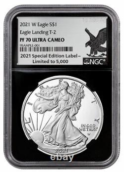 Preuve W de l'Aigle en argent américain de type 2 de 2021 NGC PF70, étiquette en argent .999 noire.