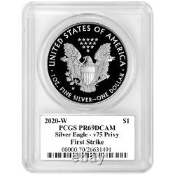 Prévente 2020-w Preuve $1 American Silver Eagle Wwii 75ème Pcgs Pr69dcam Fs V75 L