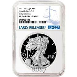 Prévente 2021-w Proof $1 American Silver Eagle Ngc Pf70uc Blue Er Label