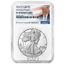 Prévente 2023-w Proof $1 American Silver Eagle Ngc Pf70uc Ide Trump Label