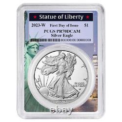 Prévente 2023-w Proof $1 American Silver Eagle Pcgs Pr70dcam Fdoi Statue De Lib