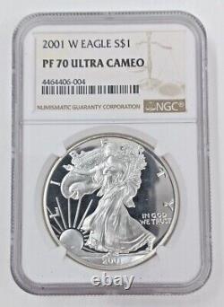 Proof 2001 W American 1 Oz 999 Silver Eagle Us Mint Ngc Pf 70 Ultra Cameo T31