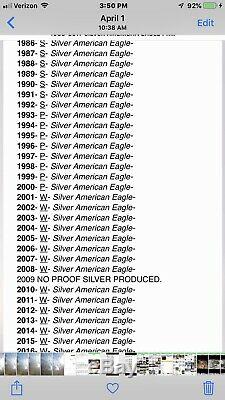 Silver Eagles Date / Run Signé Par Mercanti, Pf70dcam, 1986-2020 Et 1995w