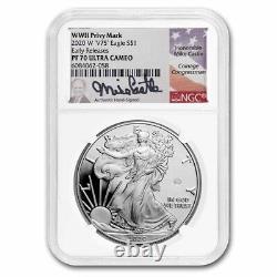 The translation of the title '2020-W Proof American Silver Eagle PF-70 NGC (ER, V75, Castle) SKU#244543' in French is 'Épreuve American Silver Eagle PF-70 NGC 2020-W (ER, V75, Château) Référence SKU#244543'.